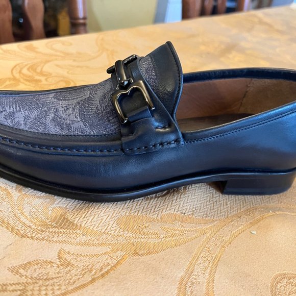Bruno Magli Enzo Leather Fabric Loafers Blue Multi